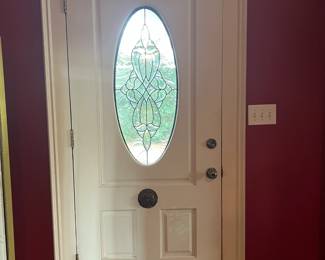 Leaded glass antique door w/brass bell.