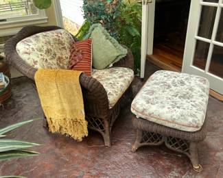 Wicker chair & ottoman.