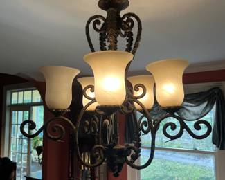 Metal chandelier w/frosted shades.