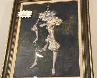 Oil on canvas black and white clown framed art $320 + tax