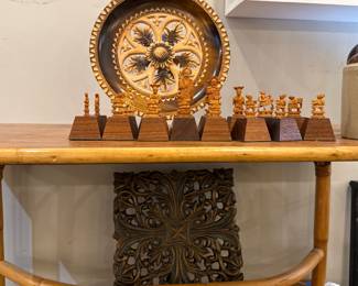 Carved bone chess pieces full set