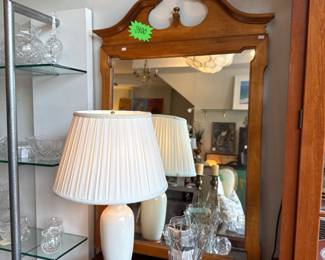 Vintage wooden wall mirror with brass details $160 + tax