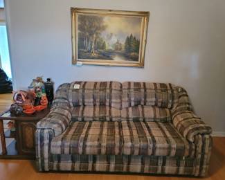Love Seat w/ Hide-a-Bed, Vintage End Table, Fall Decor