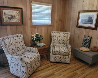 Matching Rocking Sitting Chairs, Gray Storage Bench