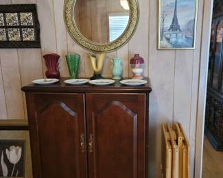 TV Entertainment Cabinet, Roseville & Hull Pottery Vases