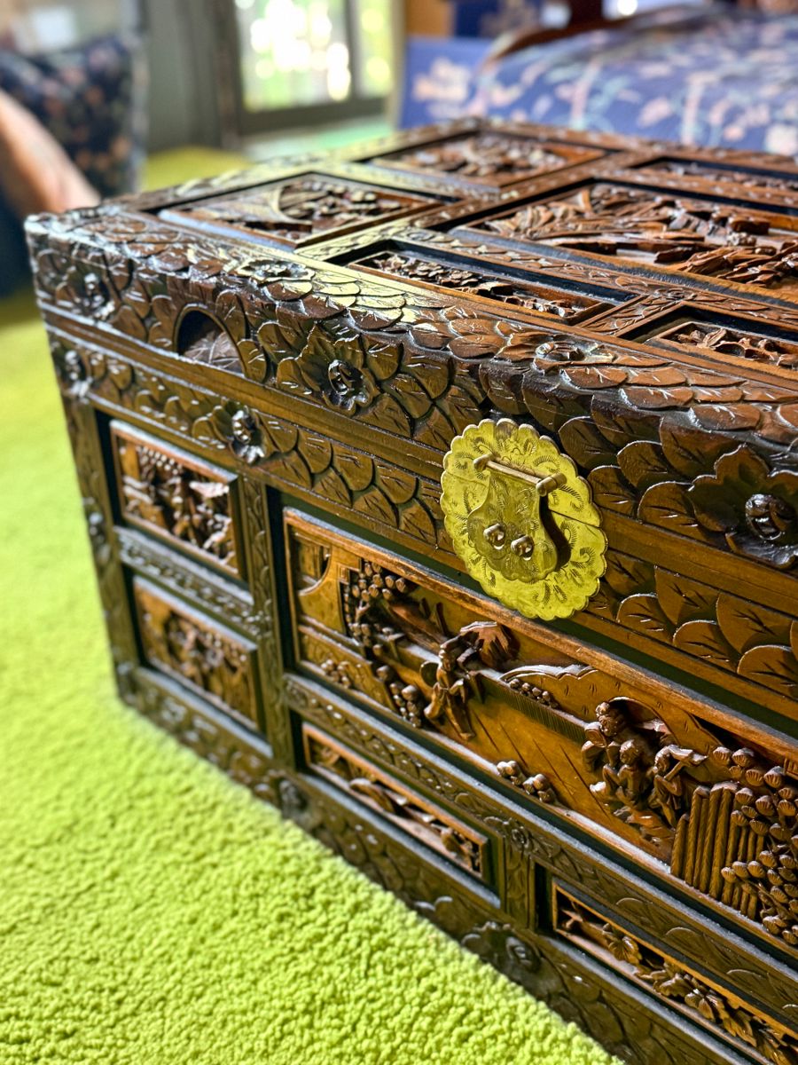 Antique Chinese Hand-Carved Wooden Chest/Trunk