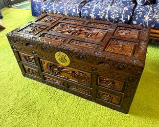 Antique Chinese Hand-Carved Wooden Chest/Trunk
