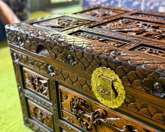 Antique Chinese Hand-Carved Wooden Chest/Trunk