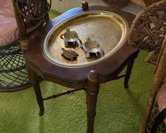 Vintage Wood and Brass-Center Accent Table by Drexel Heritage.