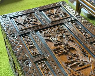 Antique Chinese Hand-Carved Wooden Chest/Trunk