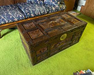 Antique Chinese Hand-Carved Wooden Trunk/Chest.