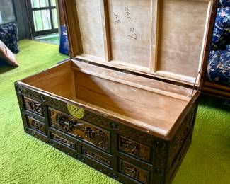 Antique Chinese Hand-Carved Wooden Chest/Trunk