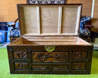 Antique Chinese Hand-Carved Wooden Chest/Trunk