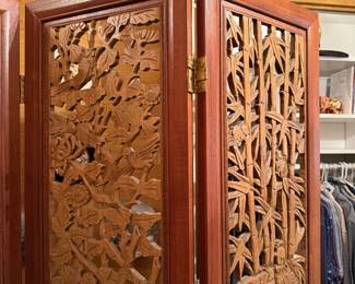 Antique Hand-Carved Four Panel Screen/Room Divider.
