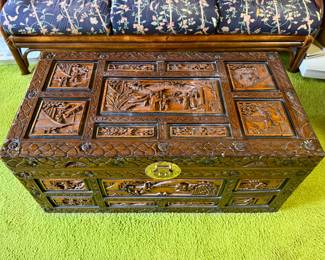 Antique Chinese Hand-Carved Wooden Chest/Trunk