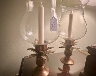 Pair of 20th C candlesticks in a pineapple design