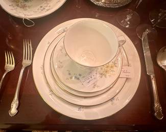 Porcelain set of china - approximate service for 10+. Floral pattern - "Elegy" by Royal Doulton - discontinued in 1983 - come see!