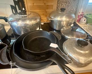 Great cast iron pans and lots of Magnalite