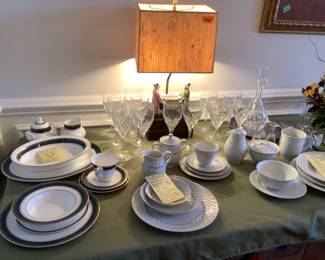 Multiple sets of china. Biltmore Royal Doulton set for 12. Also Fine Seyei China made in Japan. Service for 12. Third set is Dansk Floating Leaves