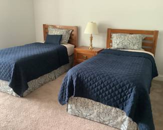 Pair of twin beds…headboard, mattress, box spring. Headboard measures 42” w x 43” h. Presale ..one whole set $100. Brand is Young Hinkle. Night stand is $45