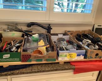 Boxes of kitchen utensils