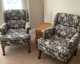 Pair of marching side chairs in grey background with florals…..presale $150 each