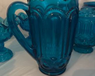 Smith Moon and Stars blue glass pitcher