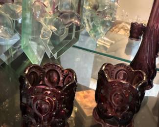 Moon and star pattern glass amethyst purple toothpick holders