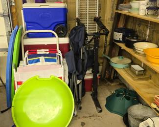 Coolers, Sleds, Chairs (Garage)