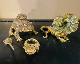 Frog jeweled desk set , trinket box 