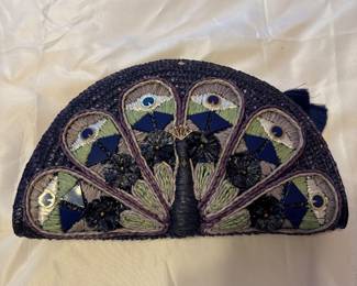 Kate Spade Full Plume Straw Peacock Wicker Bird Handbag Clutch