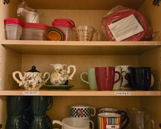 Coffee mugs, soup crocks, plastic container sets.
Used keurig and kcup holder also for sale.