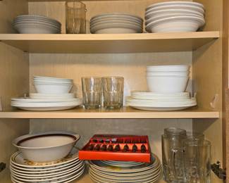 Antique dish sets/ bowls. Sets of glasses.