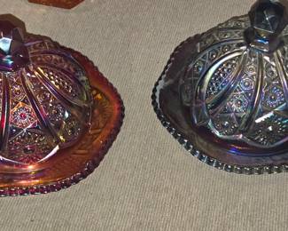 Carnival glass butter dishes