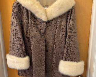 Vintage Persian lamb fur coat with Mink collar and cuffs