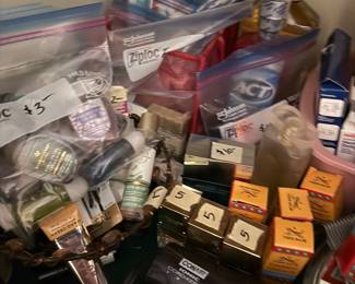 Beauty products, many unopened or not used