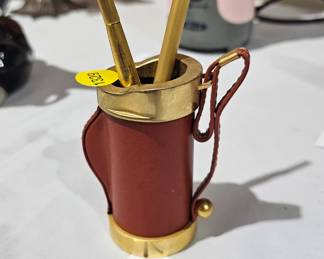 VINTAGE BRASS GOLF PEN HOLDER