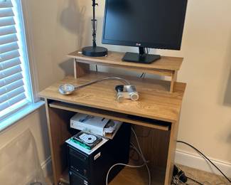 computer desk, computer (needs fan replaced) desk lamps
