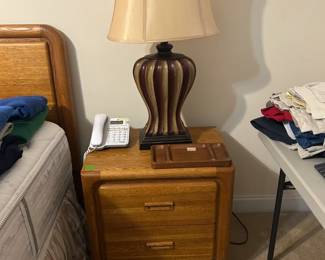 nightstand, lamp, phone