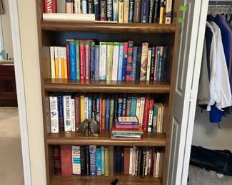 Books, Lewis Grizzard first editions, dictionaries, bibles, religious books, Jan Karon, bookshelf