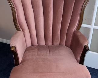 Vintage wingback, tufted, pink velvet channel back armchair