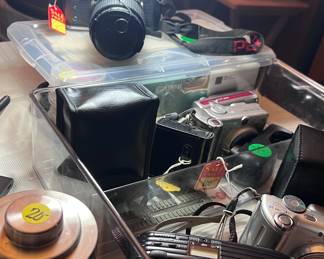 Tubs (4) of cameras and photo equipment