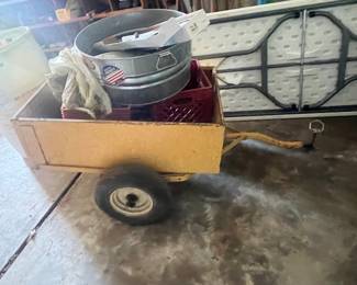 Small trailer and galvanized tub, egg crates