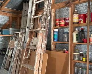 LADDERS, JARS OF NAILS AND SCREWS