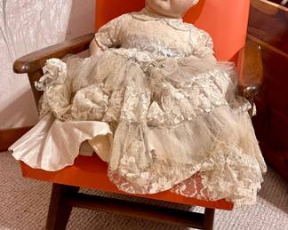 VINTAGE KIDS CHAIR, OLD DOLL