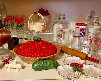 This Weimar Living Estate is like a step back in time. From the moment you walk through the door you’ll be transported to a simpler time.…Enjoy your stroll through our retro MCM pictures and we hope to see you at this fun sale! VINTAGE MILK JUGS, RED AND WHITE KITCHENWARES, MCM TULIP JUICE GLASSES