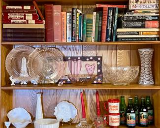 BOOKS, GLASSWARE, VASES, RADIO SHACK MEMORABILIA