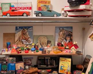 MORE VINTAGE TOYS AND GAMES, HORSE PAINT-BY-NUMBERS, BASEBALL GLOVE, BOOKS
