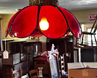 Red hanging slag lamp