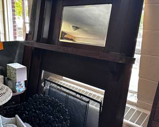 Solid oak mantle with beveled mirror